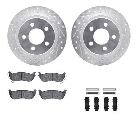 DYNAMIC FRICTION CO 7512-42023, Rotors-Drilled and Slotted-Silver w/ 5000 Advanced Brake Pads incl. Hardware, Zinc Coat 7512-42023